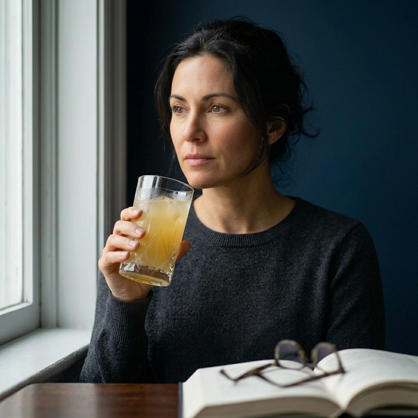 Woman holding GLPrelief by a window